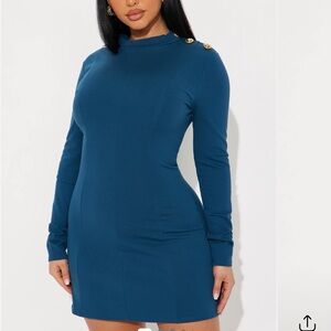 NWT Fashion Nova Blue Long Sleeve Dress size large